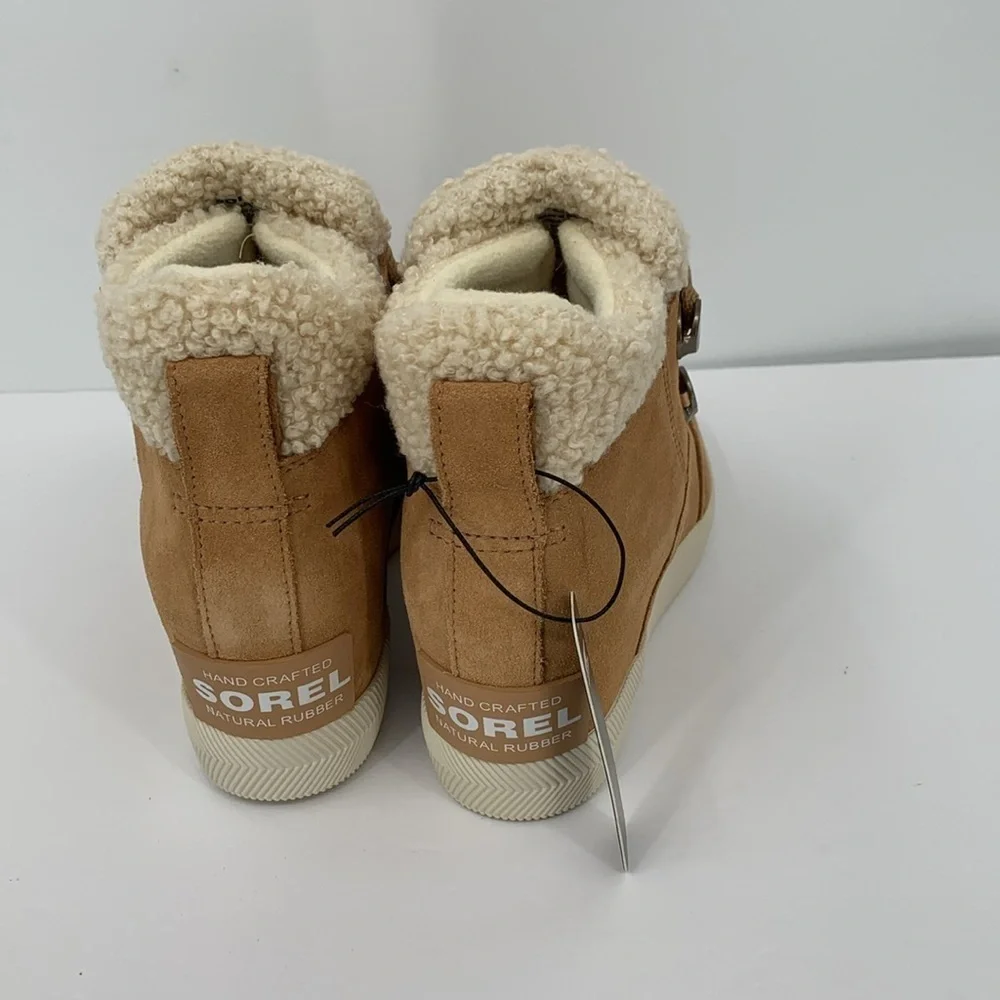 Sorel Out n About Cozy hidden wedge boot suede hiking shearling winter tan new 8